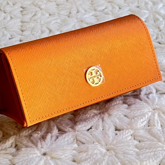 Tory Burch Orange Gold Logo Sunglass Eyeglasses Case NWOT - Picture 3 of 7